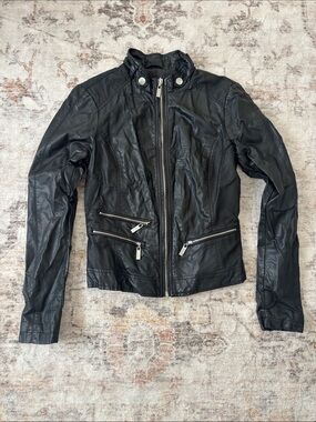 Guess Black Faux Leather Moto Jacket - Small